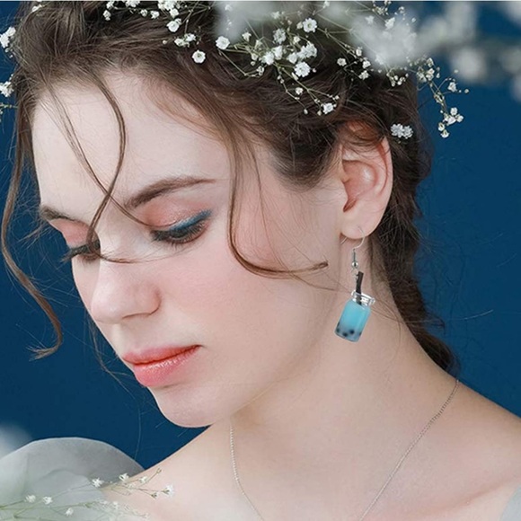 Cute Pearl Milk Tea Dangle Boba Tea Drop Earrings - Picture 3 of 4